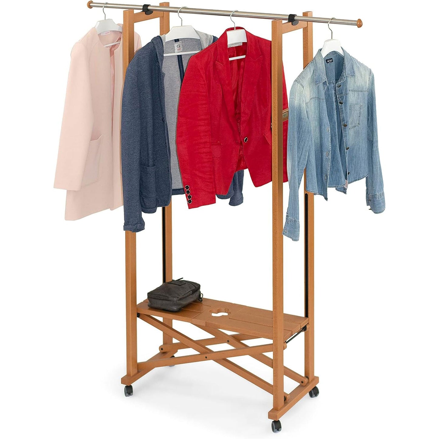 Portant Vetement Bois, Penderie,Portant a Vêtement Pliable, Tringle, ARIT Elios 9