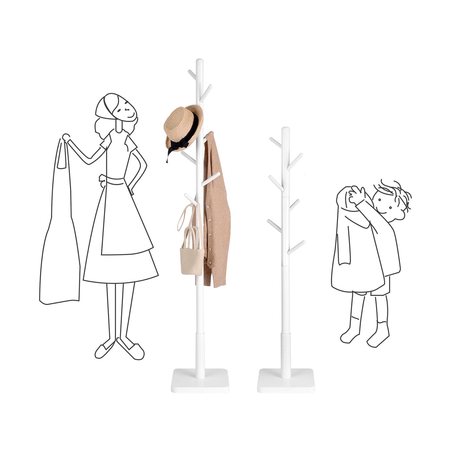 Portemanteau, Portant à vêtements en Bois Massif, Support sur Pieds avec 8 Crochets, pour Manteaux, Chapeaux, VASAGLE, 1