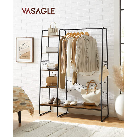 Porte-Manteau sur Pieds, Porte Vetement Chambre, Meuble Chaussure Entrée, avec 5 Étagèress de Rangement,  VASAGLE, 2