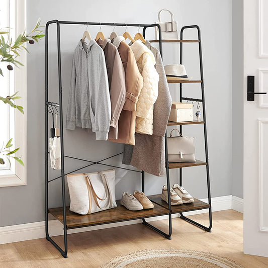 Porte-Manteau sur Pieds, Porte Vetement Chambre, Meuble Chaussure Entrée, avec 5 Étagèress de Rangement,  VASAGLE, 1