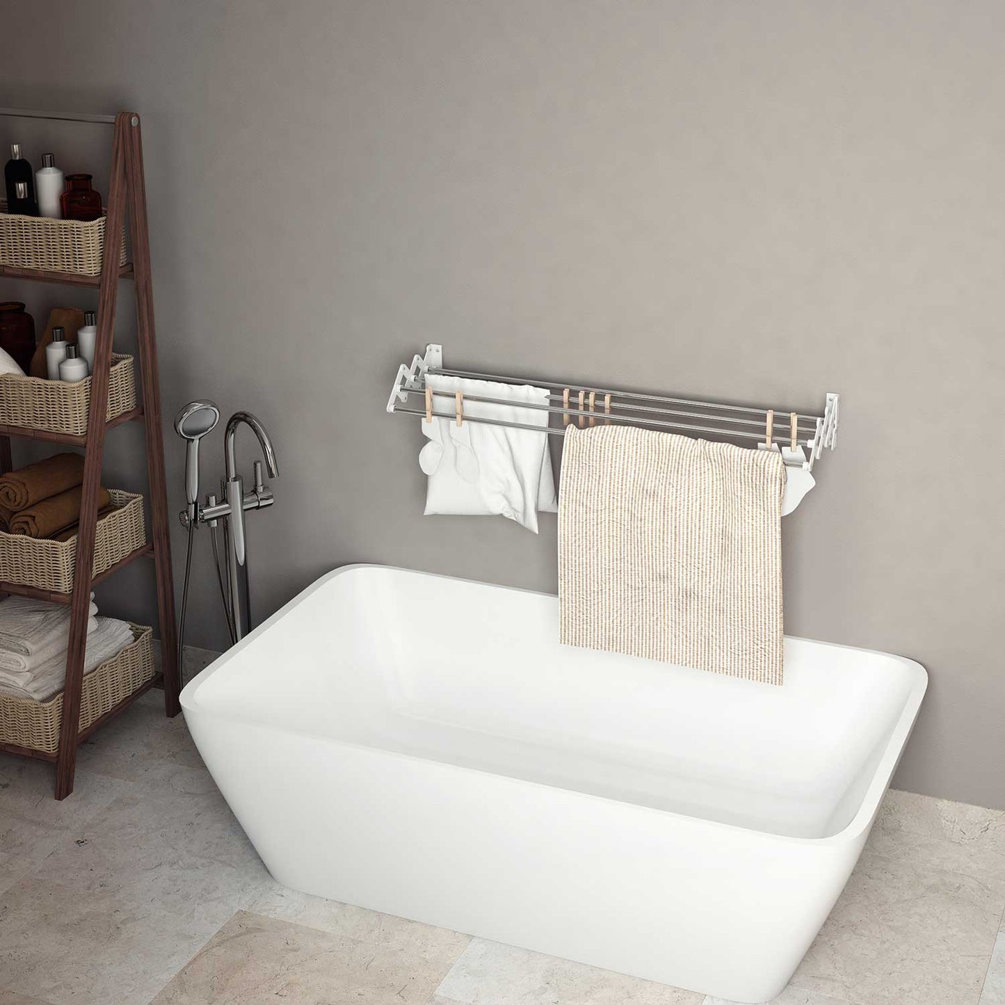 Étendoir Mural, Étendoir Mural Rabattable, Étendoir à Linge Mural, Séchoir à Linge Mural - Colombo Soffietto 120, 1