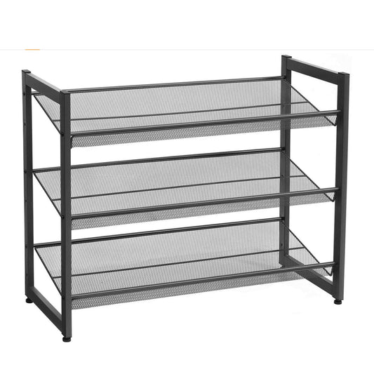 Étagère à Chaussures Métallique 3 Tablettes superposé Angle réglable Montage Facile pour 9 Paires, Noire, SONGMICS, 1