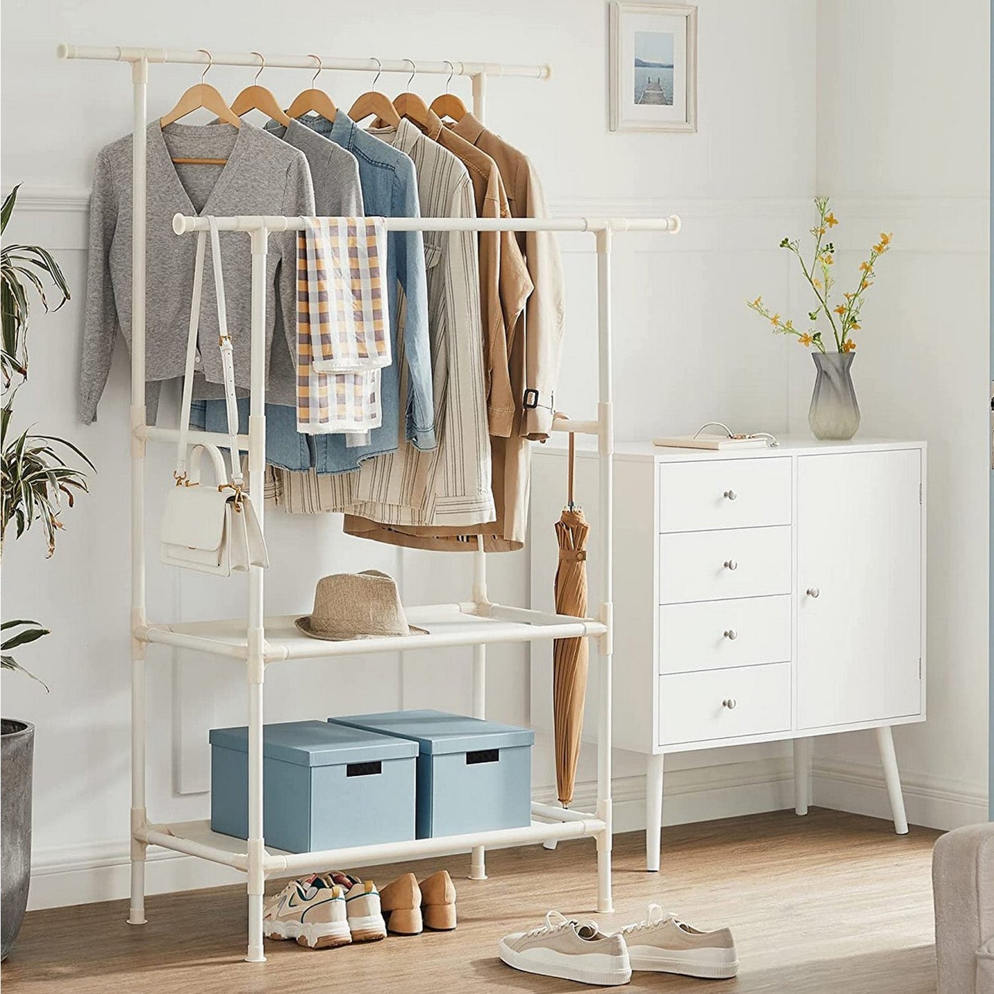 Portant à vêtements Double Barre, Portemanteau, Penderie, avec étagère de Rangement à 2 Niveaux, Charge 70 kg, SONGMICS, 7