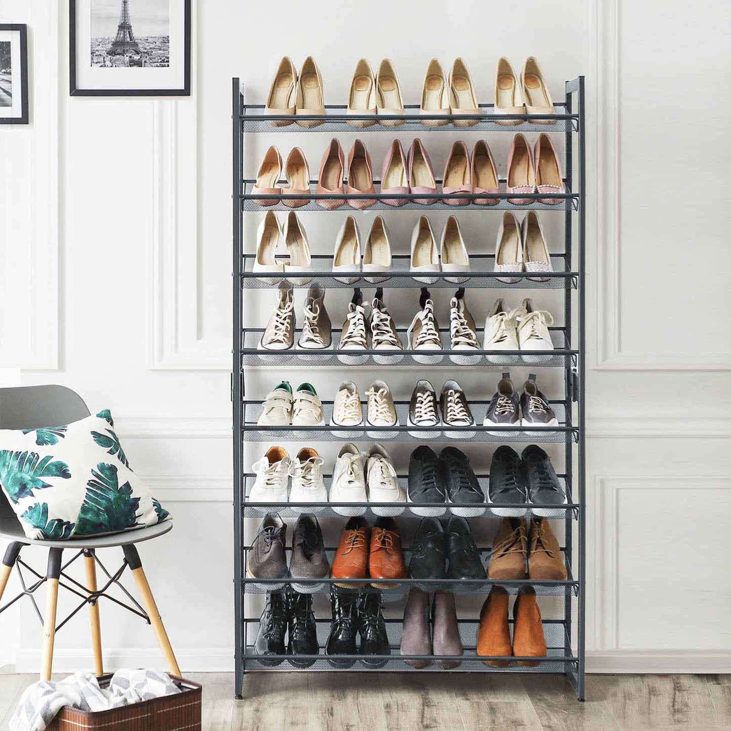 SONGMICS - Étagère à Chaussures de 8 Niveaux, Ensemble de 2 étagères de Chaussures Empilable de 4 Niveaux, Étagère de Rangement en Métal
