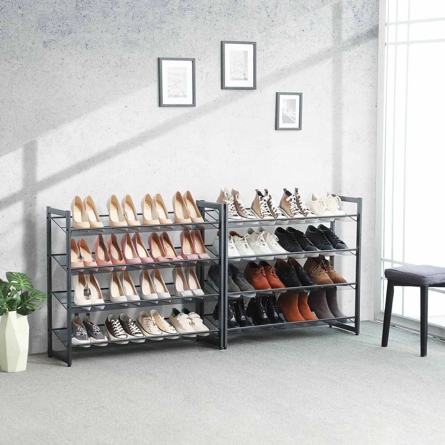 SONGMICS - Étagère à Chaussures de 8 Niveaux, Ensemble de 2 étagères de Chaussures Empilable de 4 Niveaux, Étagère de Rangement en Métal