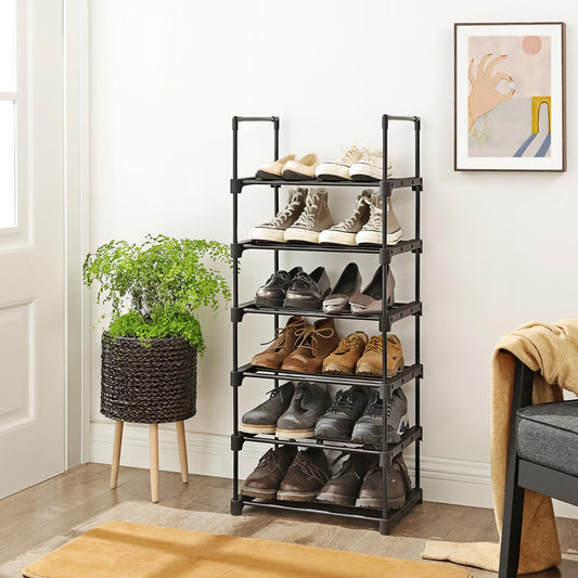 Étagère à Chaussures à 6 Niveaux, Meuble de Rangement Polyvalent, Cadre en Fer, Personnalisable, Noir, SONGMICS, 1