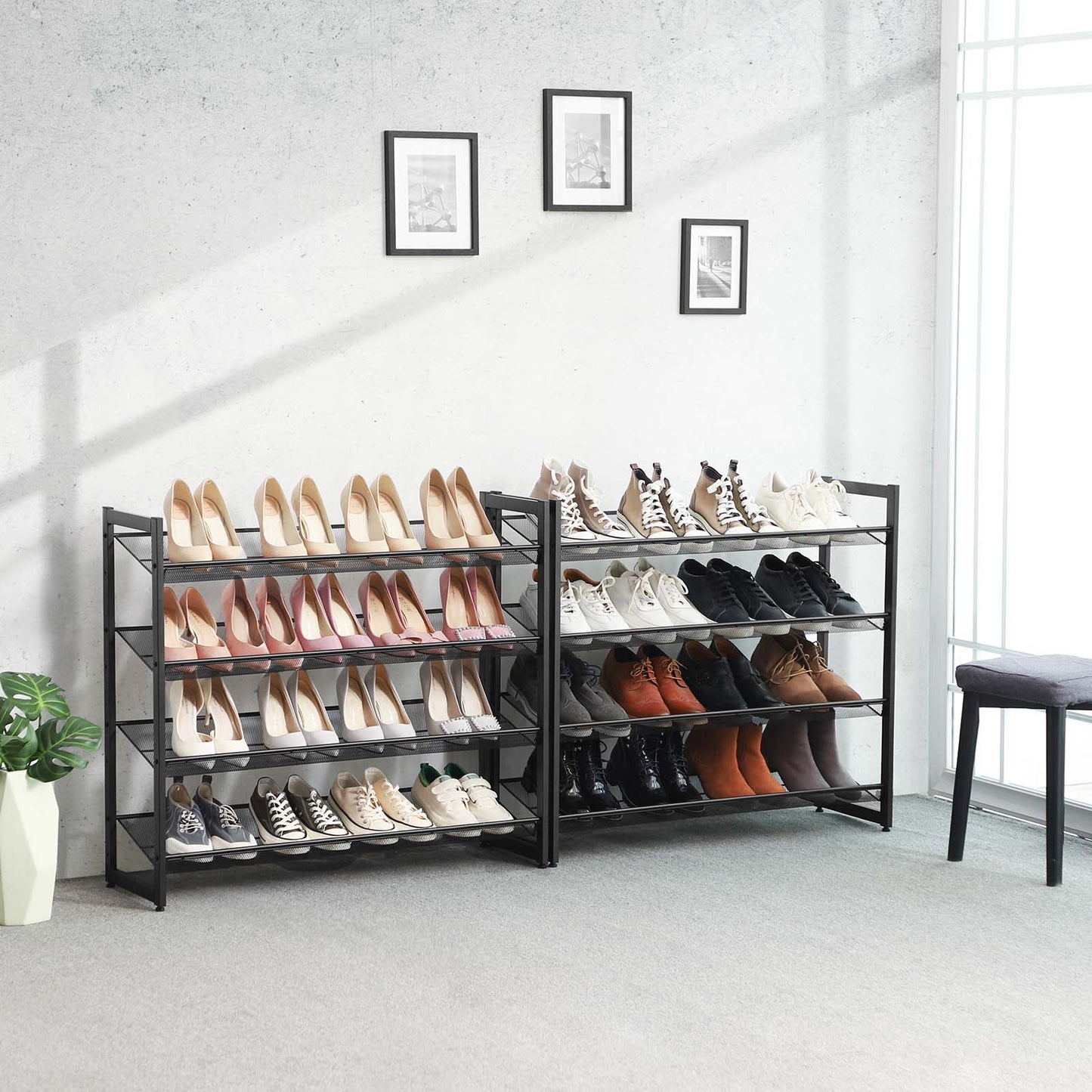 SONGMICS - Étagère à Chaussures de 8 Niveaux, Ensemble de 2 étagères de chaussures Empilable de 4 Niveaux, Étagère de Rangement en Métal,Noir