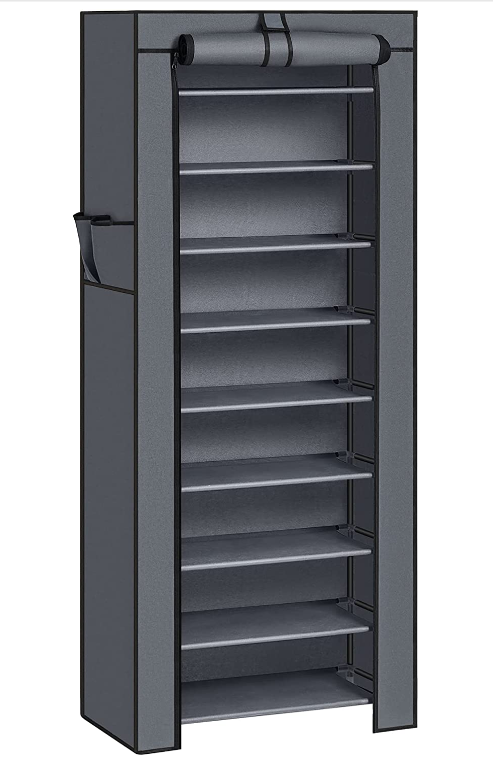 SONGMICS - Armoire/étagères à chaussures 10 couches avec housse 27 paires de chaussures Gris 58 x 28 x 160 cm