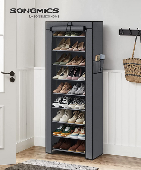Armoire, étagères à chaussures 10 couches avec housse 27 paires de chaussures Gris, SONGMICS, 1