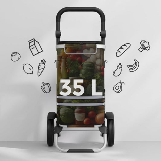 Caddie de Course, 35L, Chariot de Course Solide, Chariot de Courses, Pliable, avec Sac Isotherme, roulettes, Noir, 1