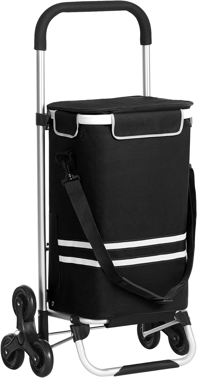 Chariot de Course, Chariot de Course Pliable, 35L, Caddie 6 Roues, Poussette de marché, adapté aux escaliers, Noir, 8