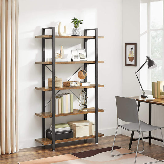 Etagere Bois Metal, Étagère 5 Niveaux, Bibliothèque, pour Bureau, 33,5 x105 x177,5 cm, Style Industriel, Vasagle, 2