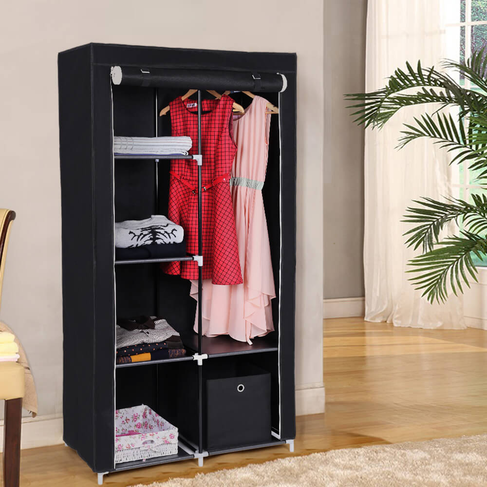 Armoire de Rangement, Penderie, Dressing en Tissu Non-tissé, Porte-Manteau DIY, 170 x 88 x 45 cm, Noir, SONGMICS, 2