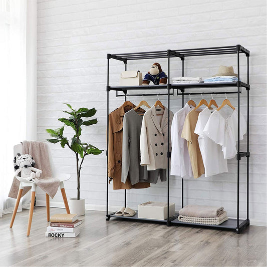 Armoire de Rangement, Penderie Portable avec Barre de Suspension, Porte-vêtements Pliable, Vestiaire, Noir, SONGMICS, 1