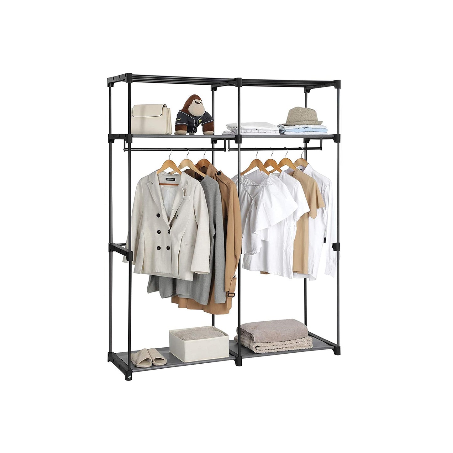 SONGMICS - Armoire de Rangement, Penderie Portable avec Barre de Suspension, Porte-vêtements Pliable, Vestiaire, Salle d’étude, 140x43x174 cm, Gris