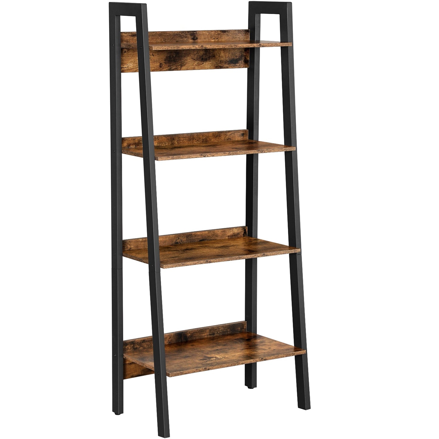 VASAGLE - Étagère échelle à 4 Niveaux, Bibliothèque, Étagère de Rangement, Cadre en métal, Style Industriel, Marron Rustique et Noir