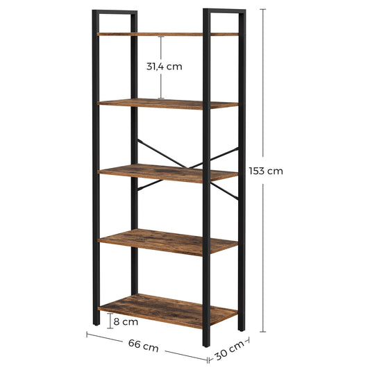 Étagère à 5 Niveaux, Bibliothèque, Meuble de Rangement, avec Sructure en Acier, pour Salon, Bureau, Entrée, VASAGLE, 1