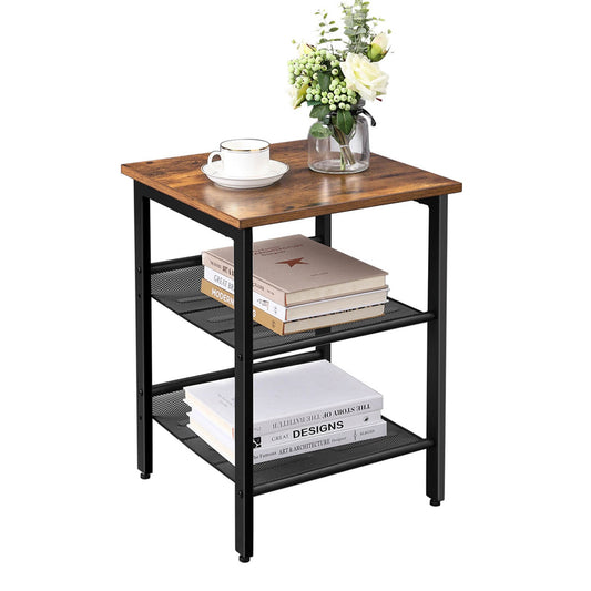 Table d’Appoint, Table de Chevet avec 2 Étagères Réglables en Maille, Table de Nuit, Table Basse, VASAGLE, 1