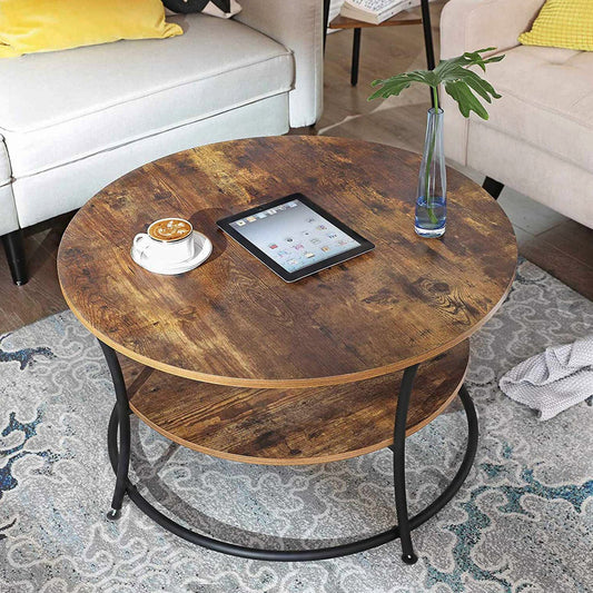 Table Basse, Table de Salon, Ronde Table, Buffet Bas, avec Étagère de Rangement, Style Industriel, VASAGLE, 2