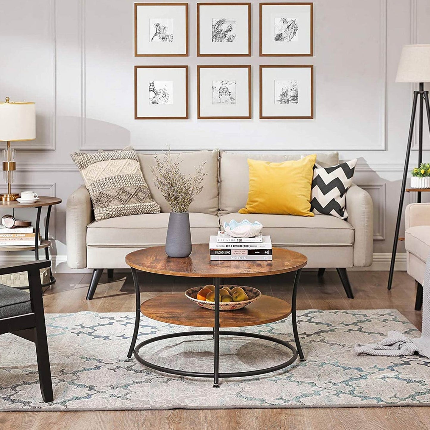 Table Basse, Table de Salon, Ronde Table, Buffet Bas, avec Étagère de Rangement, Style Industriel, VASAGLE, 5