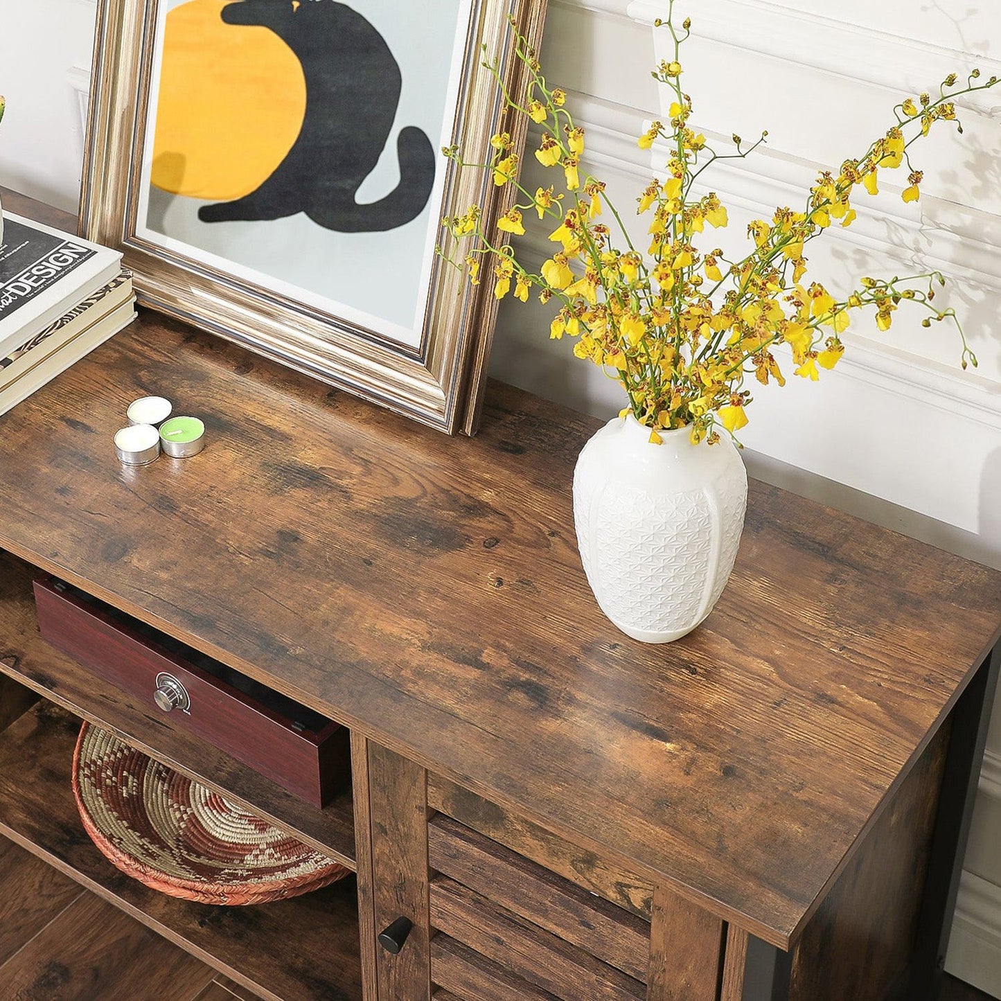 Meuble TV, Support télévision, placards de Rangement, Portes persiennes, pour Salon, Salle de Jeu, VASAGLE, 4