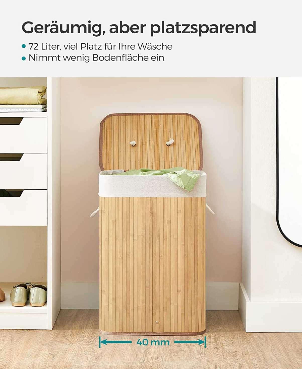 Panier à linge en bambou, Corbeille à linge, 72L, Pliable, avec Sac amovible et lavable, Buanderie, SONGMICS, 7