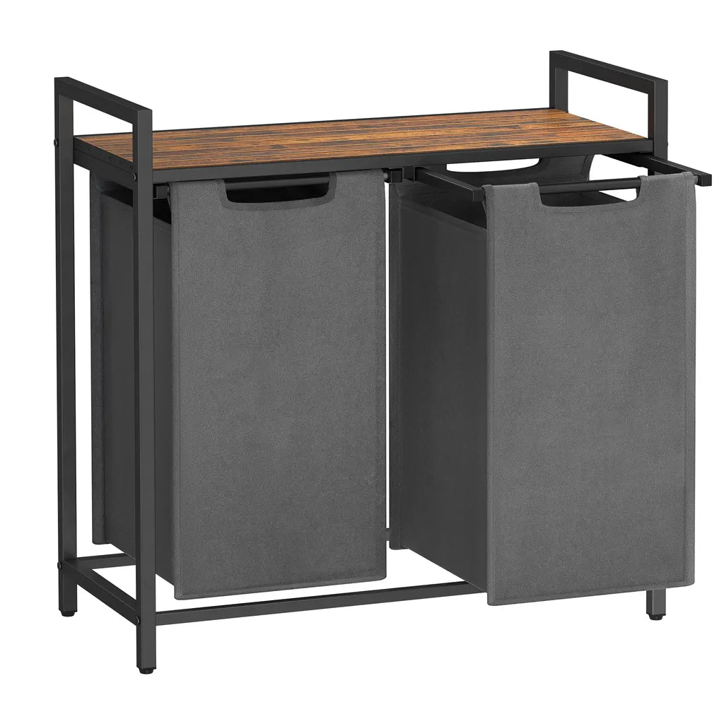 Meuble Linge Sale, Meuble Panier à Linge, Étagère + 2 Compartiments, 2 Sacs Amovibles en Tissu Oxford, 2 x 46L, VASAGLE, 7