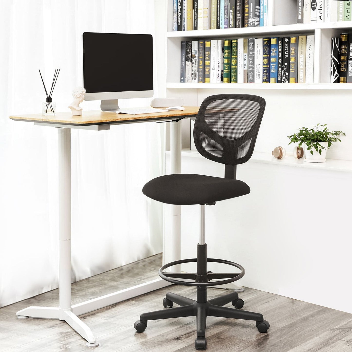 SONGMICS - Chaises de bureau, Fauteuil de Bureau, Repose-pieds circulaire, Hauteur réglable sur 20 cm
