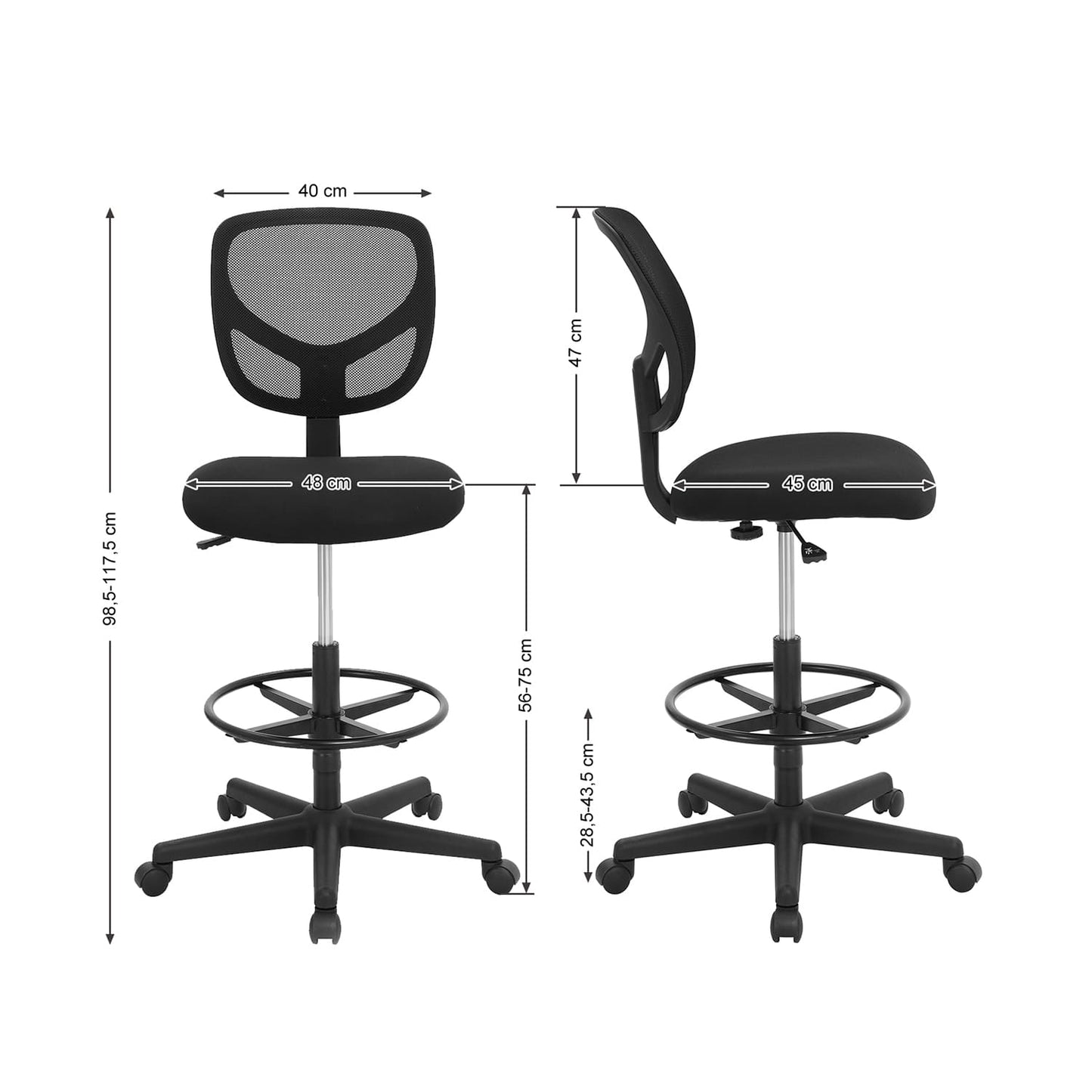 SONGMICS - Tabouret, Repose-Pieds Circulaire, Hauteur réglable, 98,5 - 117,5 cm