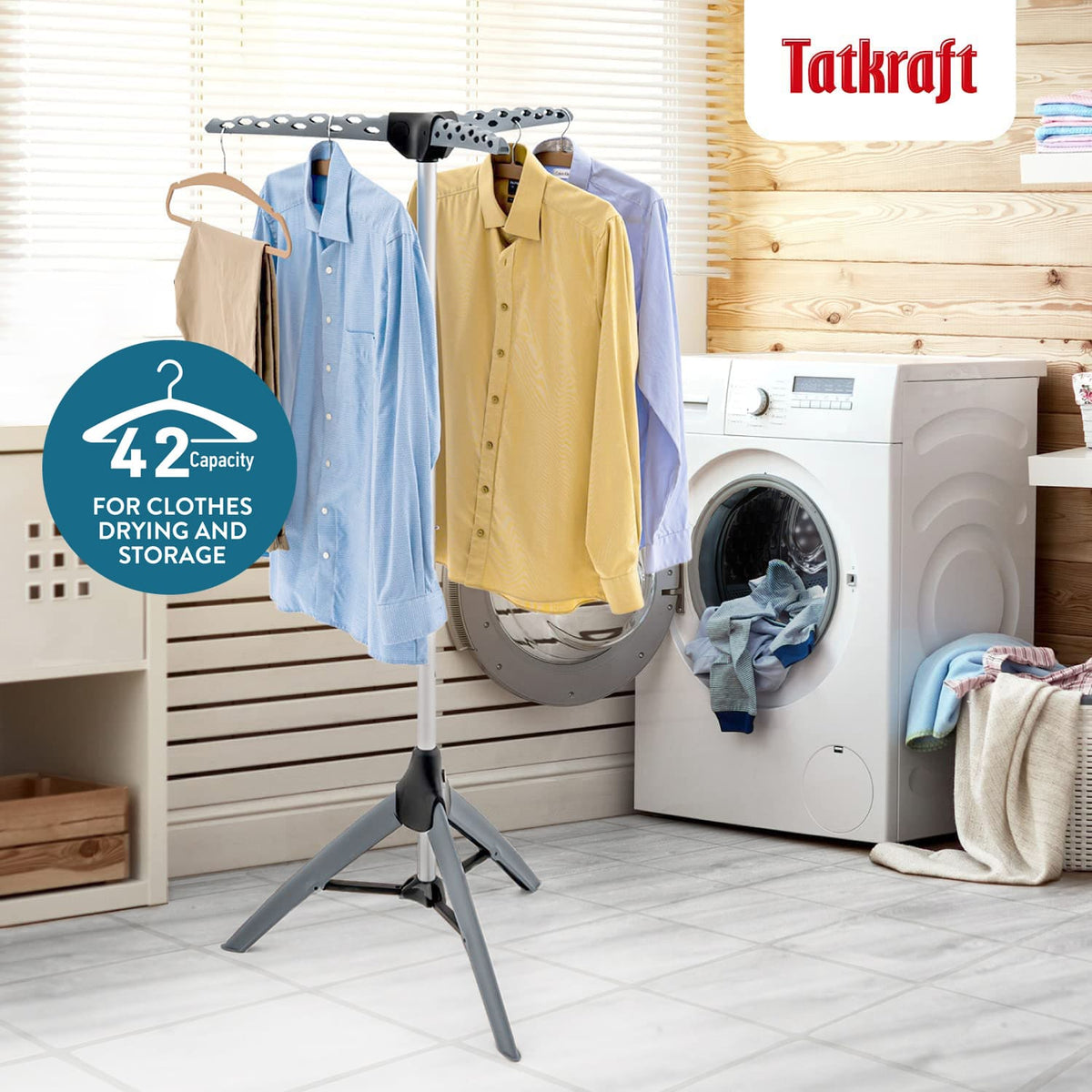 Étendoir à Linge Pliable, Étendoir à Linge Intérieur Solide, Étendoir à Linge Cintre, Tatkraft Pine, 3