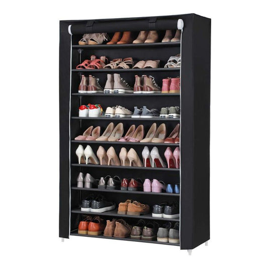 10 niveaux armoire à chaussures xxxl étagère à chaussures pour 54 paires chaussures 162 x 100 x 28 cm armoire en tissu noir