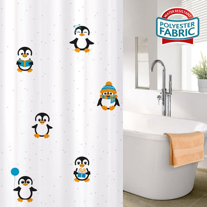 Tatkraft Funny Penguins Rideau de Douche Imperméable, Tissu Polyester, 12 Anneaux Inclus, Design Lumineux, 180x180 cm