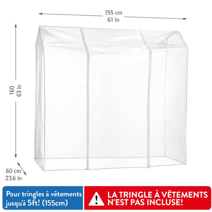 Housse pour portant vetement, Transparent, 155×60×160 cm, 2 fermetures éclair, protection étanche, contre la poussière, et les UV, Tatkraft Schild, 5
