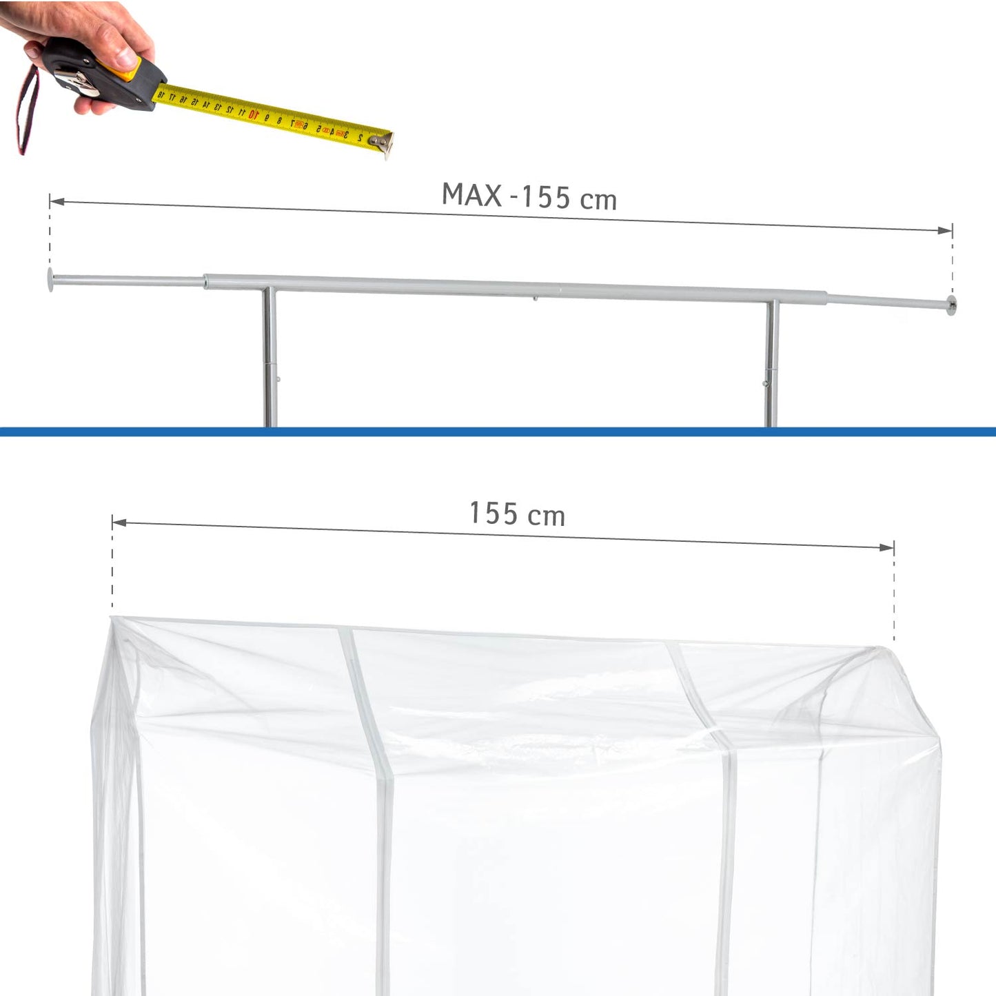 Housse pour portant vetement, Transparent, 155×60×160 cm, 2 fermetures éclair, protection étanche, contre la poussière, et les UV, Tatkraft Schild, 2