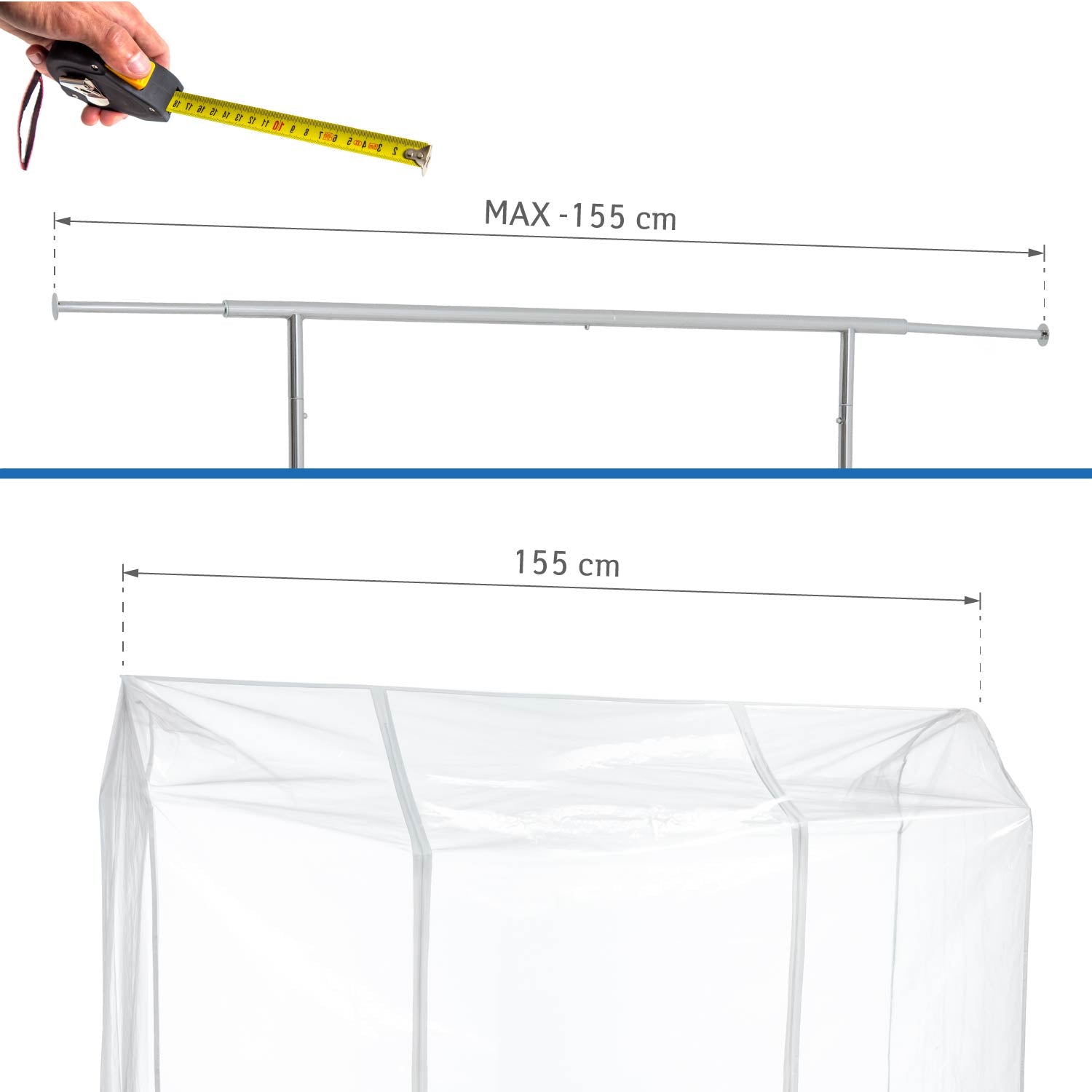 Housse pour portant vetement, Transparent, 155×60×160 cm, 2 fermetures éclair, protection étanche, contre la poussière, et les UV, Tatkraft Schild, 2