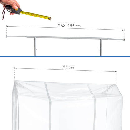 Housse pour portant vetement, Transparent, 155×60×160 cm, 2 fermetures éclair, protection étanche, contre la poussière, et les UV, Tatkraft Schild, 2