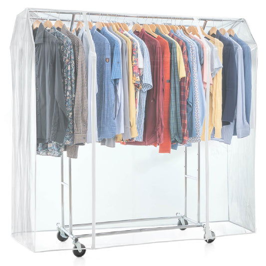 Housse Portant Vetement, Grande 169x90x170 cm, avec 2 fermetures éclair, protection contre la poussière, rayons UV, Transparent, Tatkraft Safe