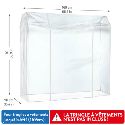 Housse Portant Vetement, Grande 169x90x170 cm, avec 2 fermetures éclair, protection contre la poussière, rayons UV, Transparent, Tatkraft Safe, 5