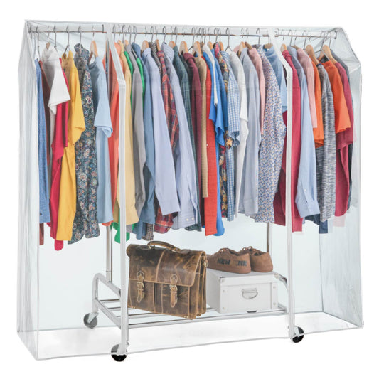 Housse pour portant vetement, 160x60x145 cm, avec 2 fermetures éclair, Transparente, protection contre la poussière et l’humidité, Tatkraft Defender