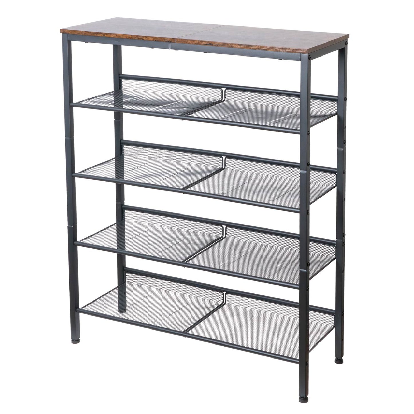 Étagère à Сhaussures, 5 Niveaux, avec 4 étagères réglables, Étagère Étroite, Étagère en Métal, Brun vintage Noir, Tatkraft Otto, 6