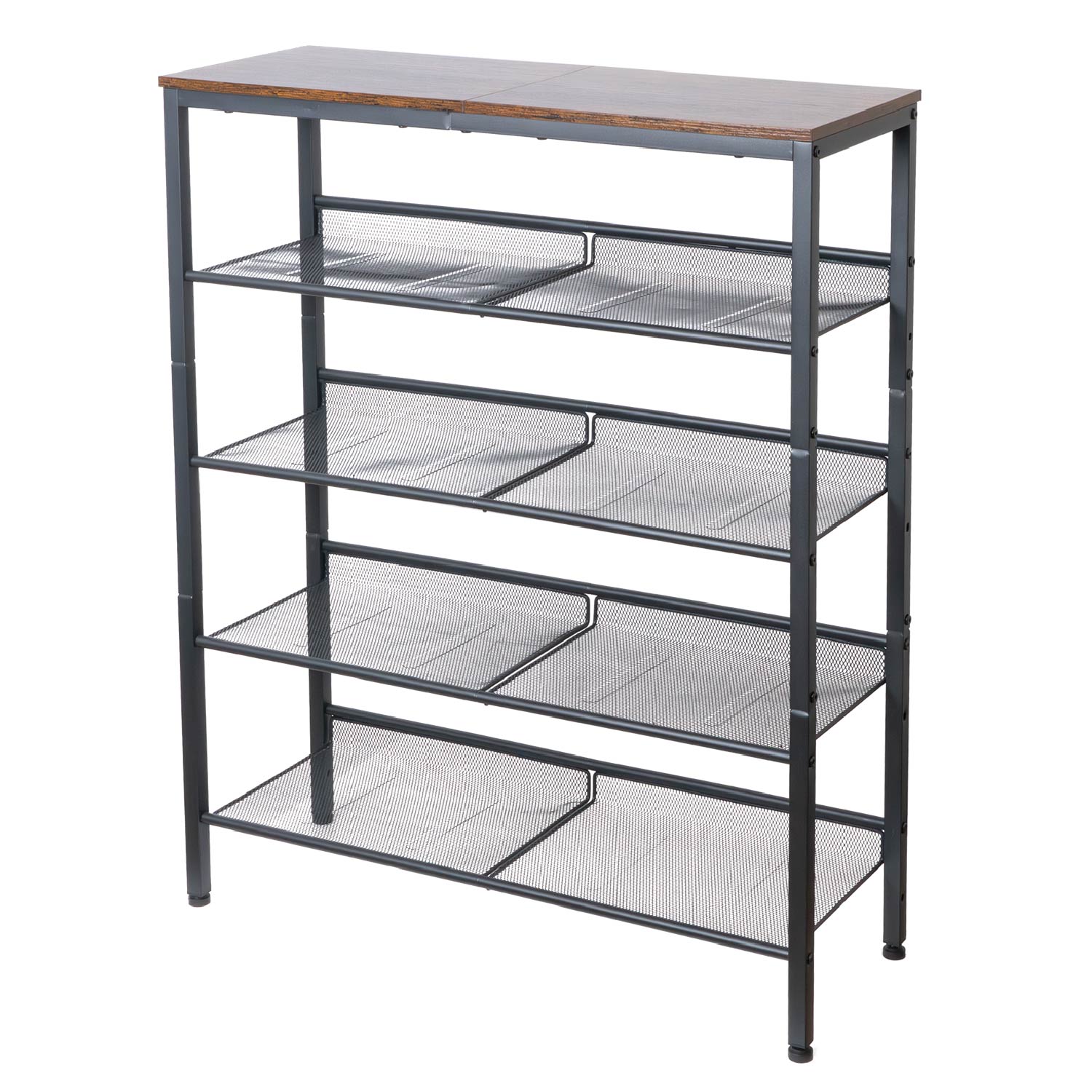 Étagère à Сhaussures, 5 Niveaux, avec 4 étagères réglables, Étagère Étroite, Étagère en Métal, Brun vintage Noir, Tatkraft Otto, 6