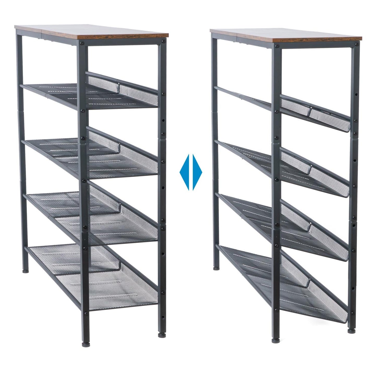 Étagère à Сhaussures, 5 Niveaux, avec 4 étagères réglables, Étagère Étroite, Étagère en Métal, Brun vintage Noir, Tatkraft Otto, 3