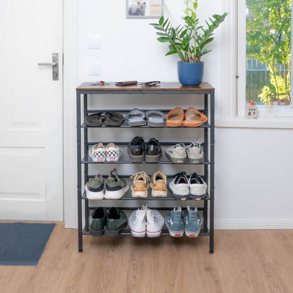 Étagère à Сhaussures, 5 Niveaux, avec 4 étagères réglables, Étagère Étroite, Étagère en Métal, Brun vintage Noir, Tatkraft Otto, 7