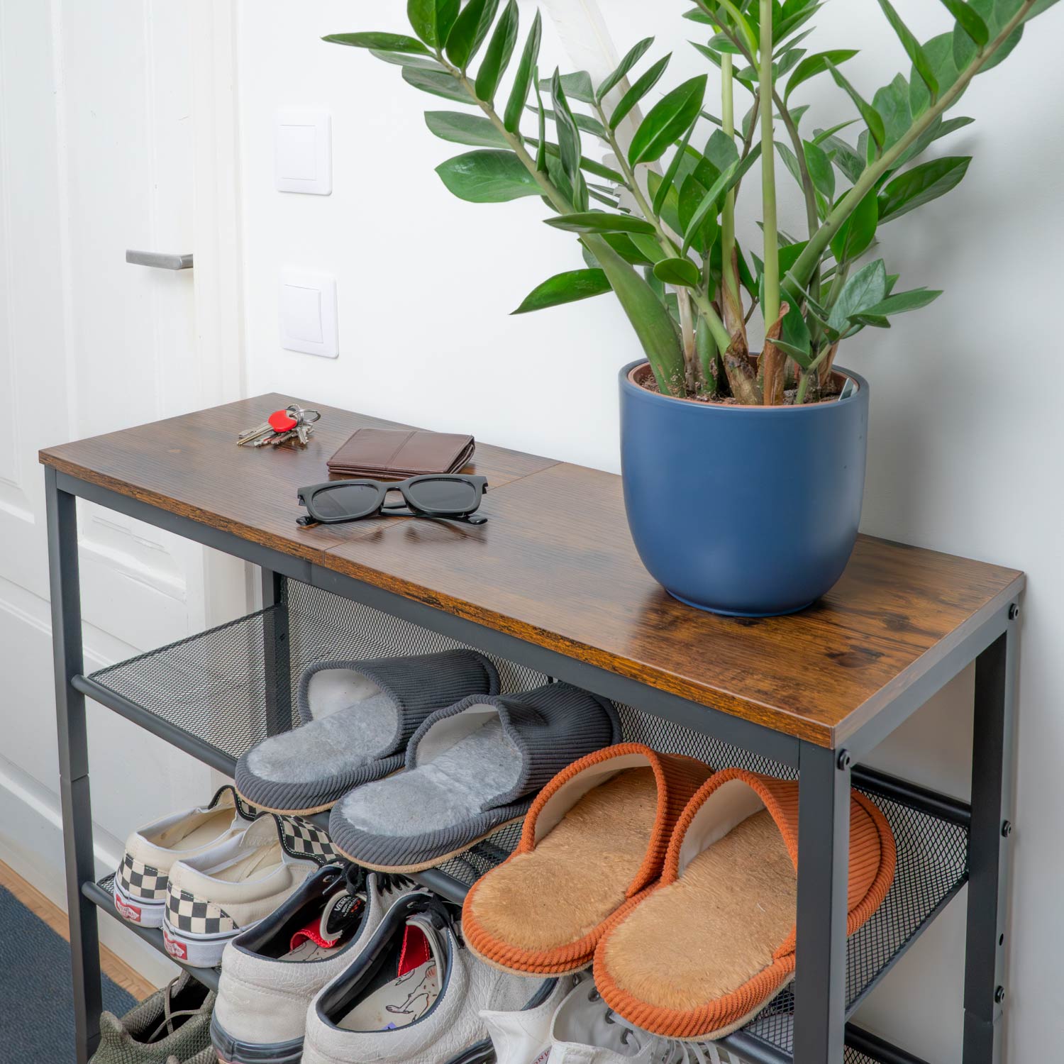 Étagère à Сhaussures, 5 Niveaux, avec 4 étagères réglables, Étagère Étroite, Étagère en Métal, Brun vintage Noir, Tatkraft Otto, 2