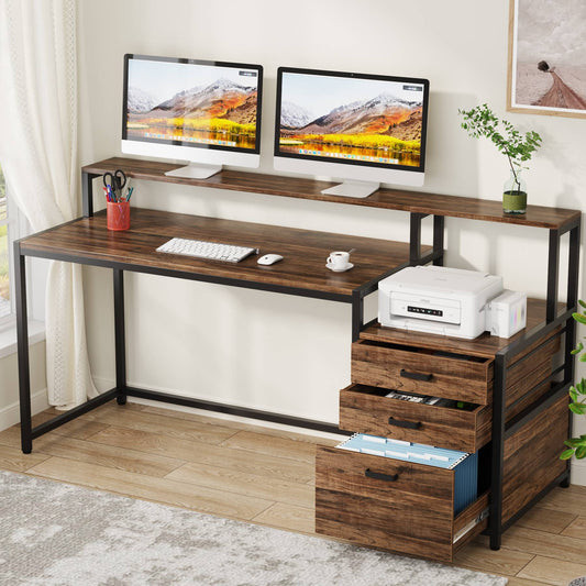Bureau avec Rangement, Bureau Professionnel, 160 x 50 x 90 cm, Bureau Ordinateur, Tribesigns, 1