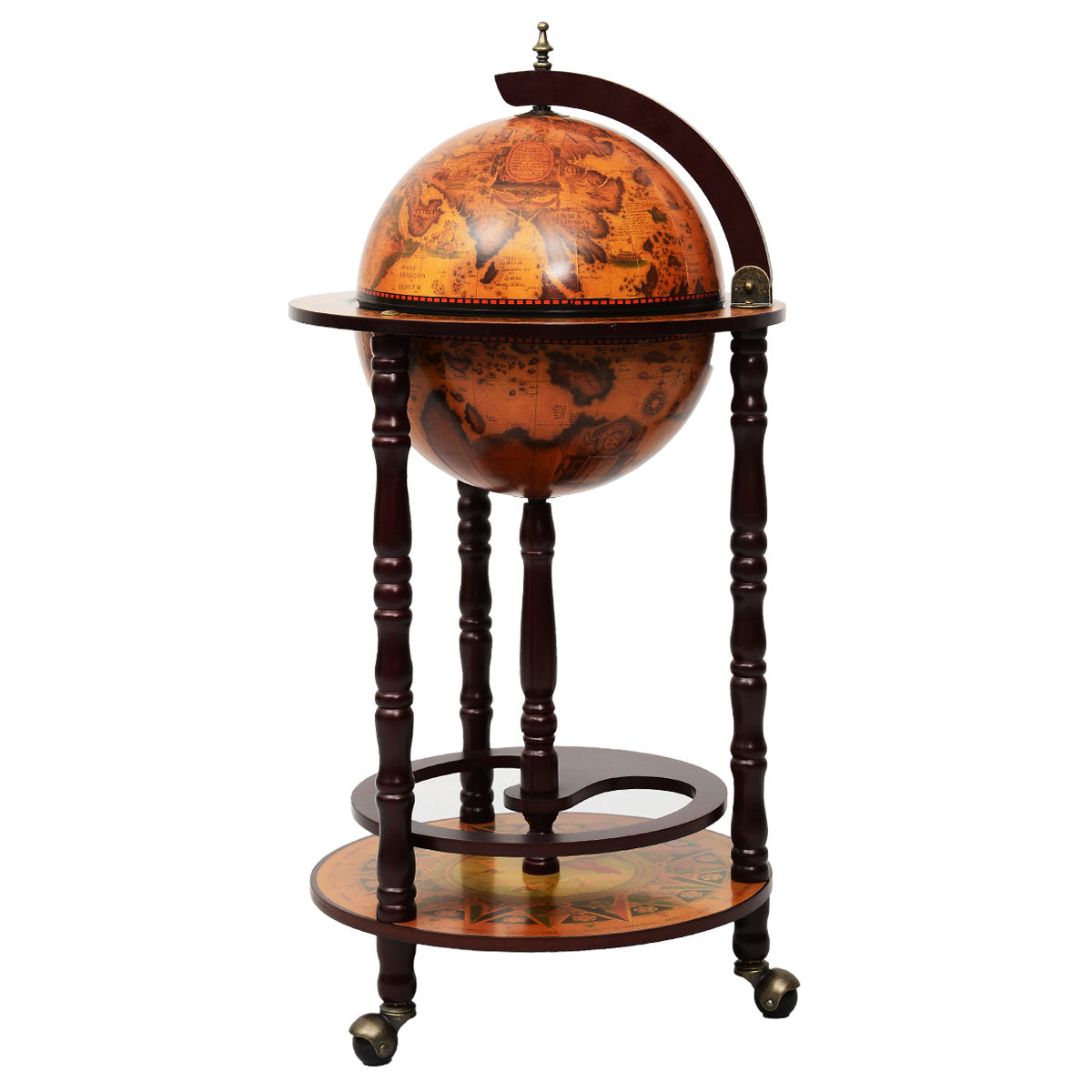 Bar Globe, Casier a Bouteille, Porte Bouteille Vin, en Bois Rack Cabinet globe italien du 16e siècle avec 3 pieds, Costway, 1