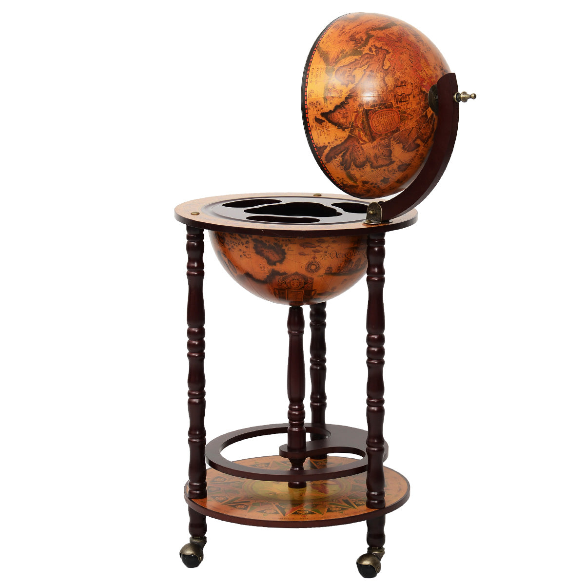 Bar Globe, Casier a Bouteille, Porte Bouteille Vin, en Bois Rack Cabinet globe italien du 16e siècle avec 3 pieds, Costway, 8