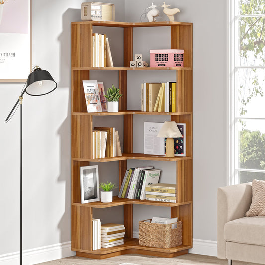 Etagere d'angle, 6 niveaux, Bibliothèque d'angle, 60 x 60 x 165 cm, Étagère rangement, Etagere Salon, Tribesigns, 1