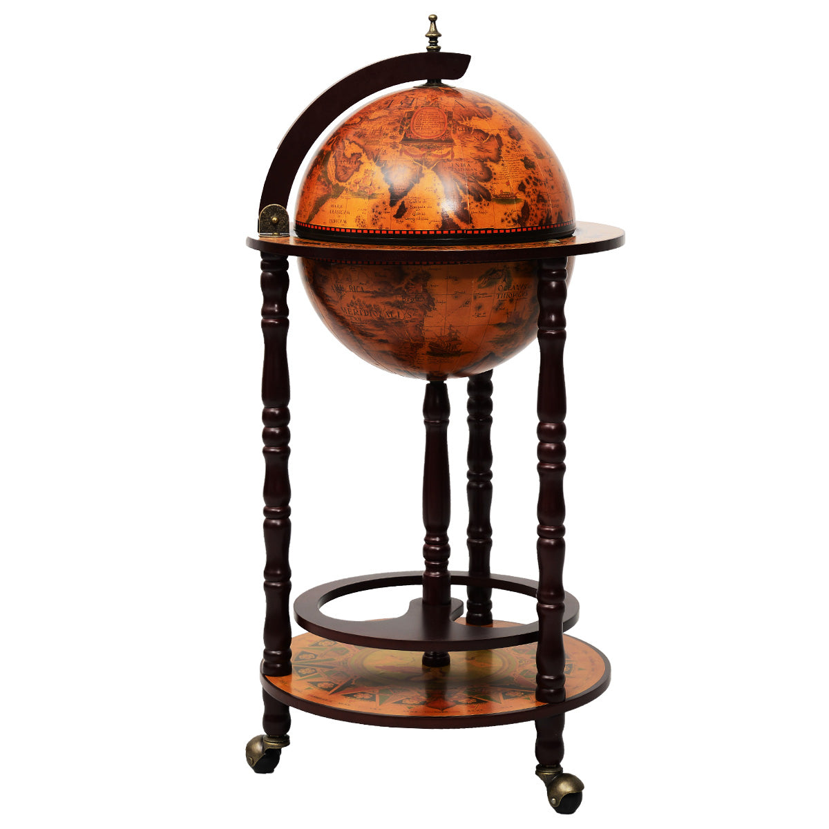 Bar Globe, Casier a Bouteille, Porte Bouteille Vin, en Bois Rack Cabinet globe italien du 16e siècle avec 3 pieds, Costway, 7