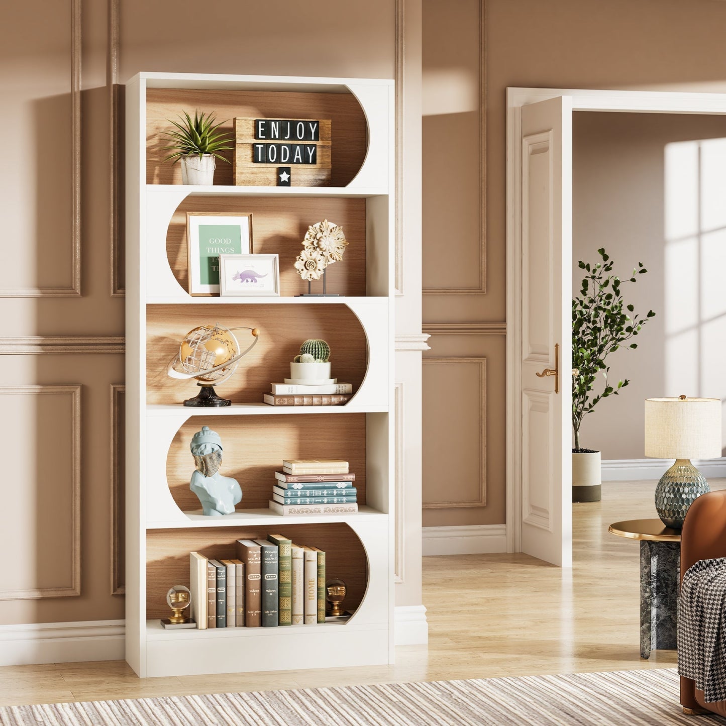 Bibliothèque, 5 niveaux, Étagère étroite, 80 x 30 x 180 cm, Etagere de Rangement, Blanc, Tribesigns, 7